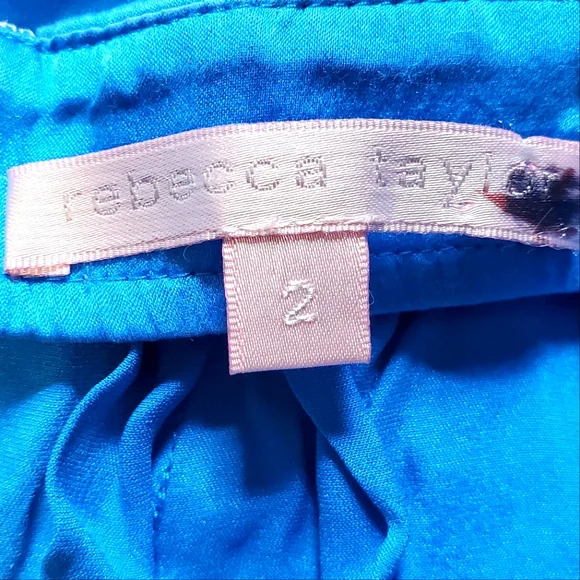 VINTAGE Rebecca Taylor Satin Silk Flowy Blue Dress Size 2 Gem Zip up back - Picture 7 of 12